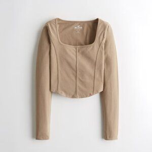 Hollister Long Sleeve Seamed Square-Neck Crop T-Shirt